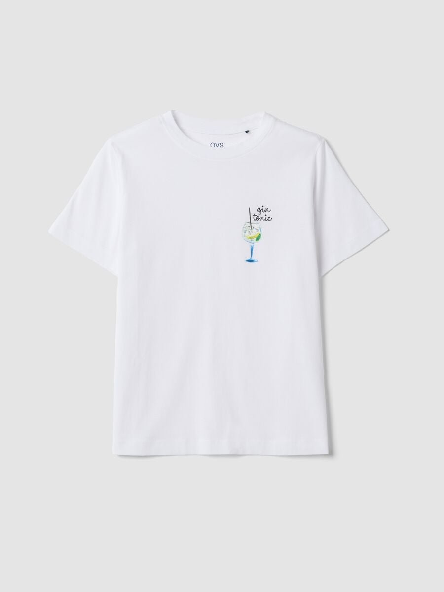 White pure cotton T-shirt with print, regular fit_4