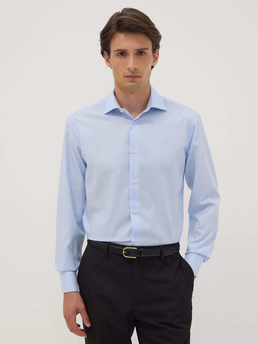 Light blue pure cotton shirt with classic collar, slim fit, non-iron_0