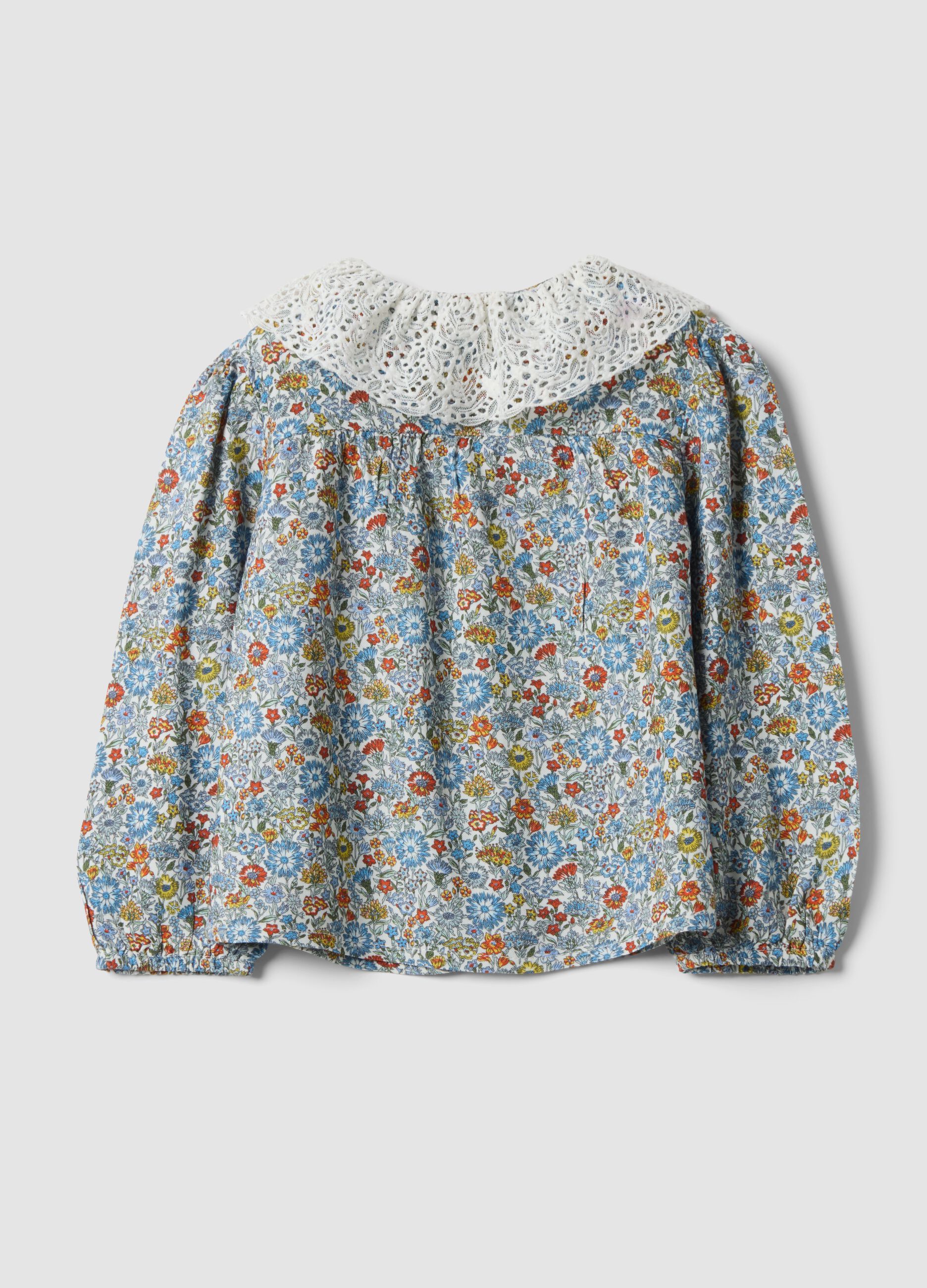 Camicia multicolor in pura viscosa con colletto ricamato