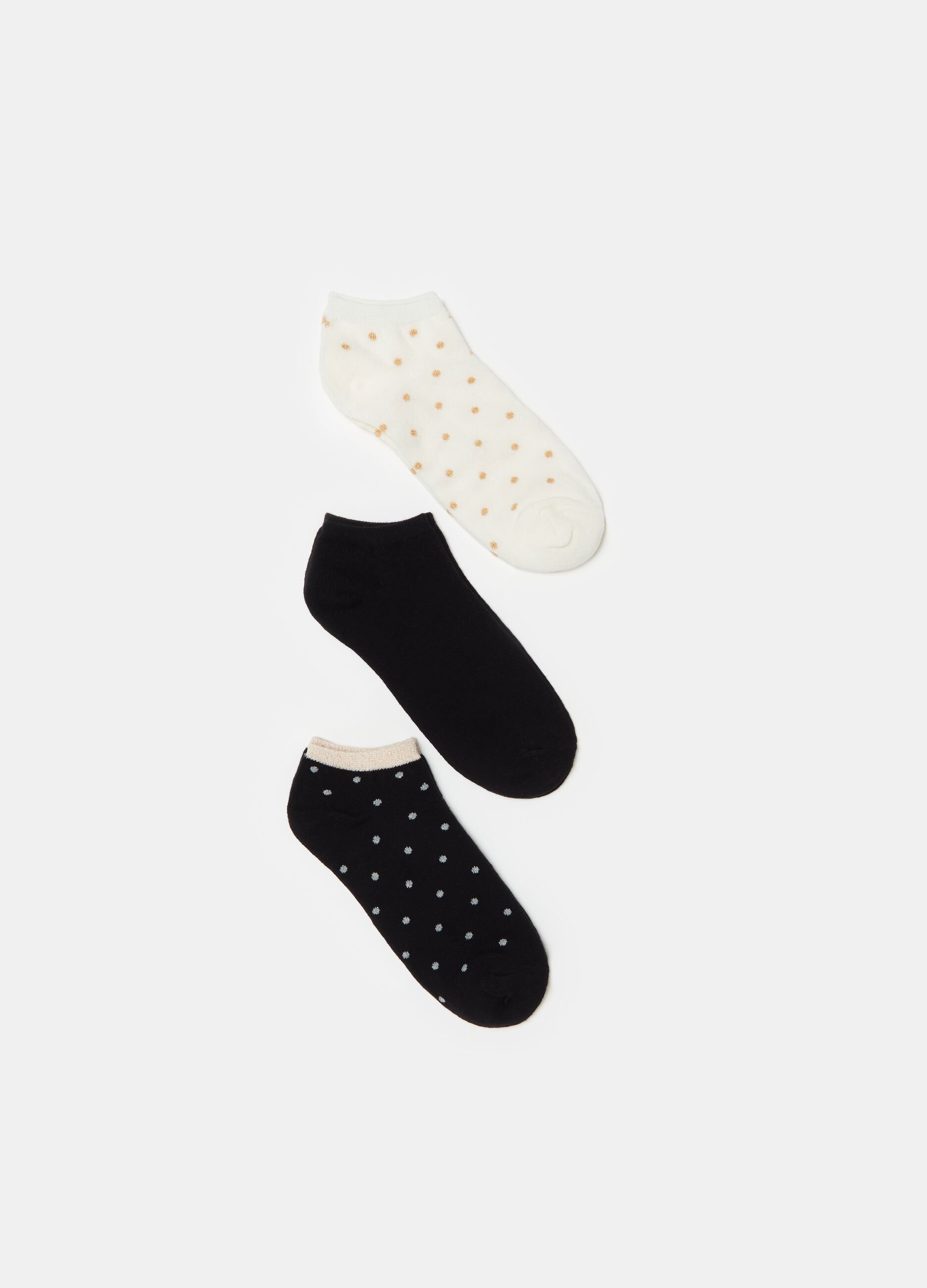Three-pair pack shoe liners with lurex polka dots