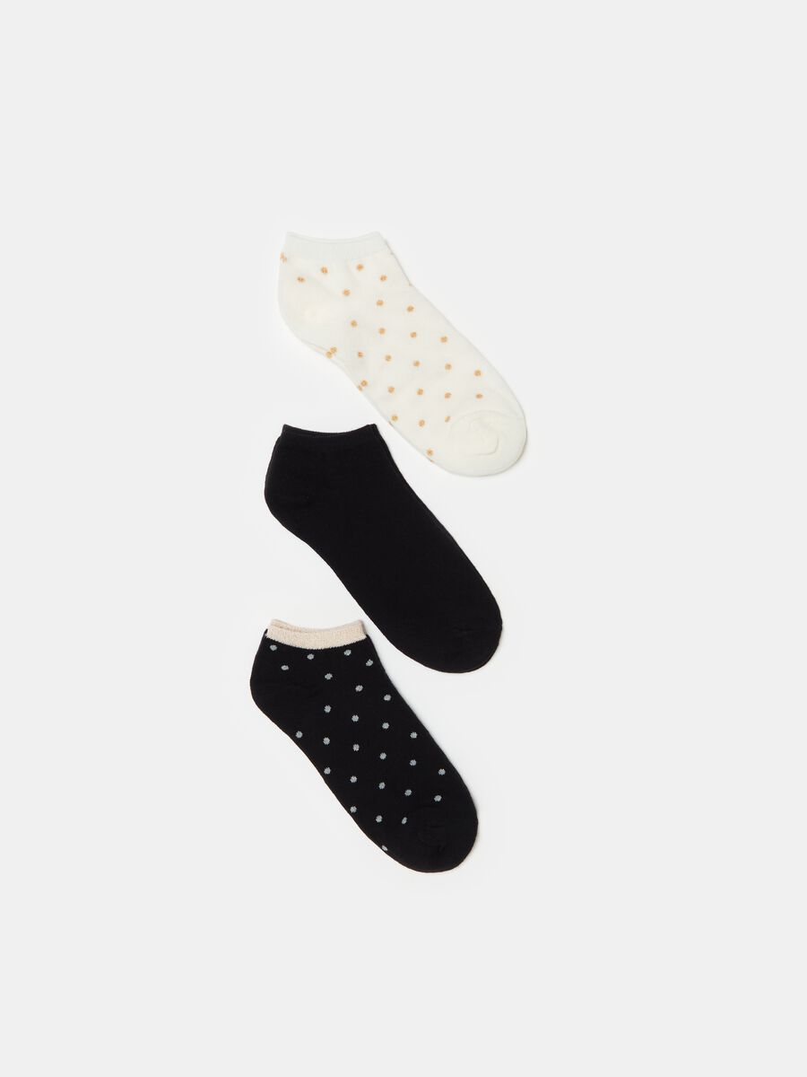 Three-pair pack shoe liners with lurex polka dots_0