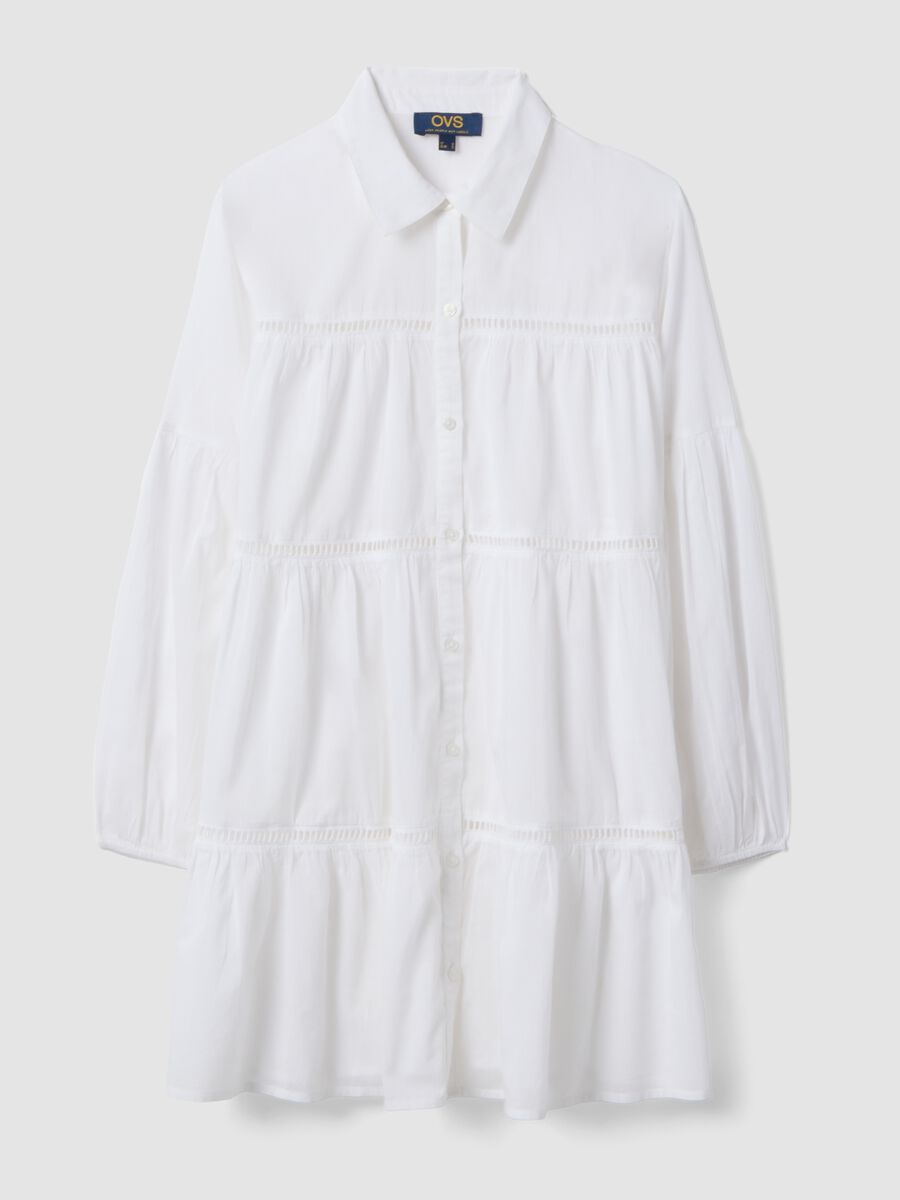 White pure organic cotton kaftan with ruffles and broderie inserts_4