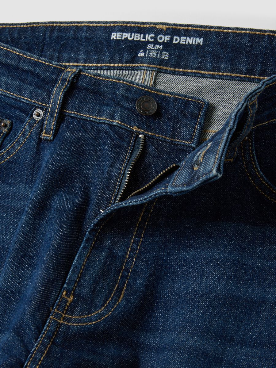 Dark-wash slim-fit stretch cotton jeans_1