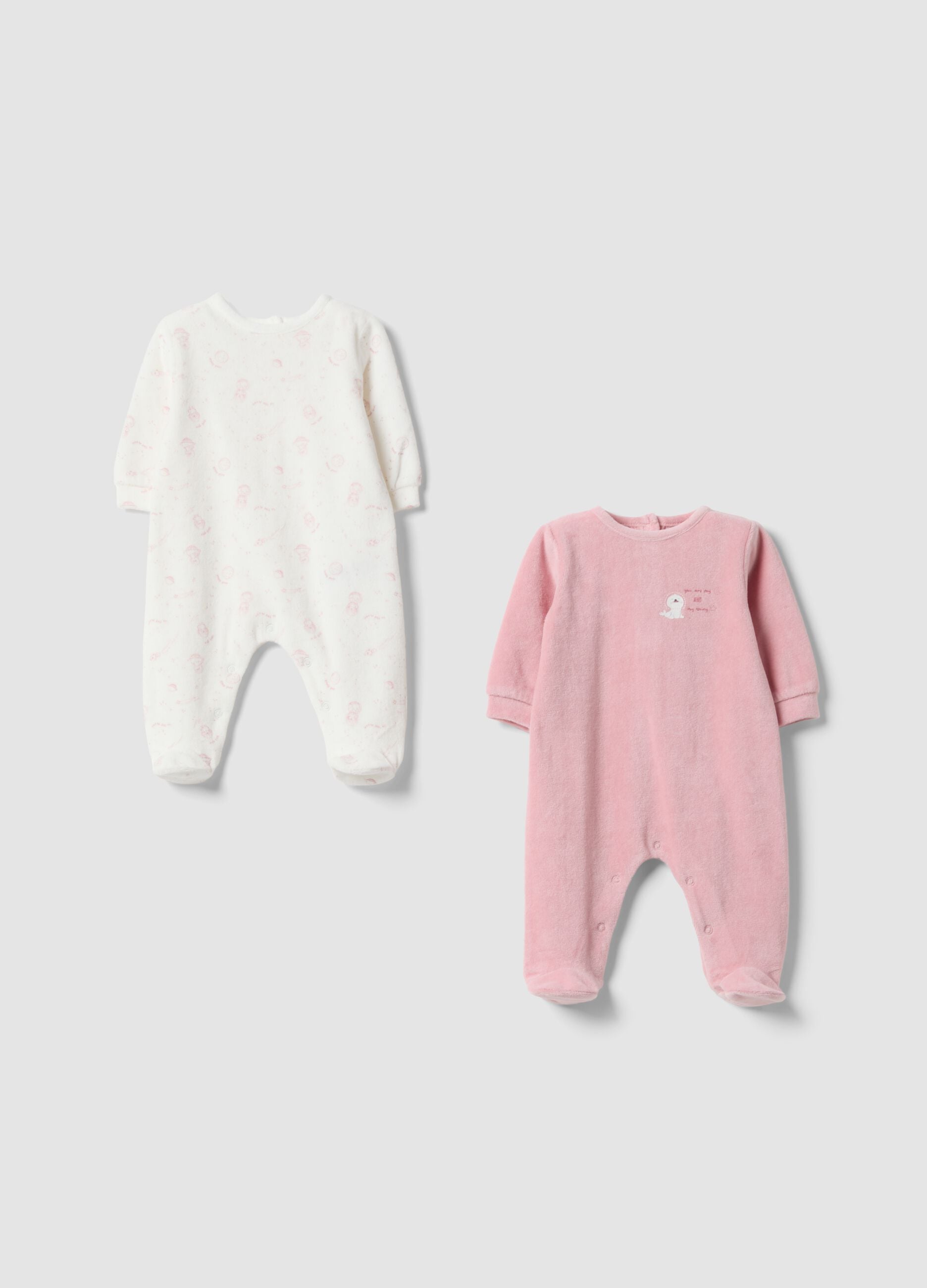 2-pack pink and white cotton-blend baby girl sleepsuits with feet