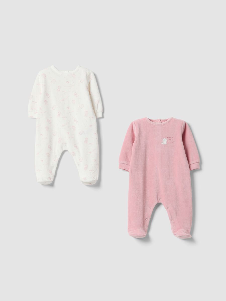 2-pack pink and white cotton-blend baby girl sleepsuits with feet_0