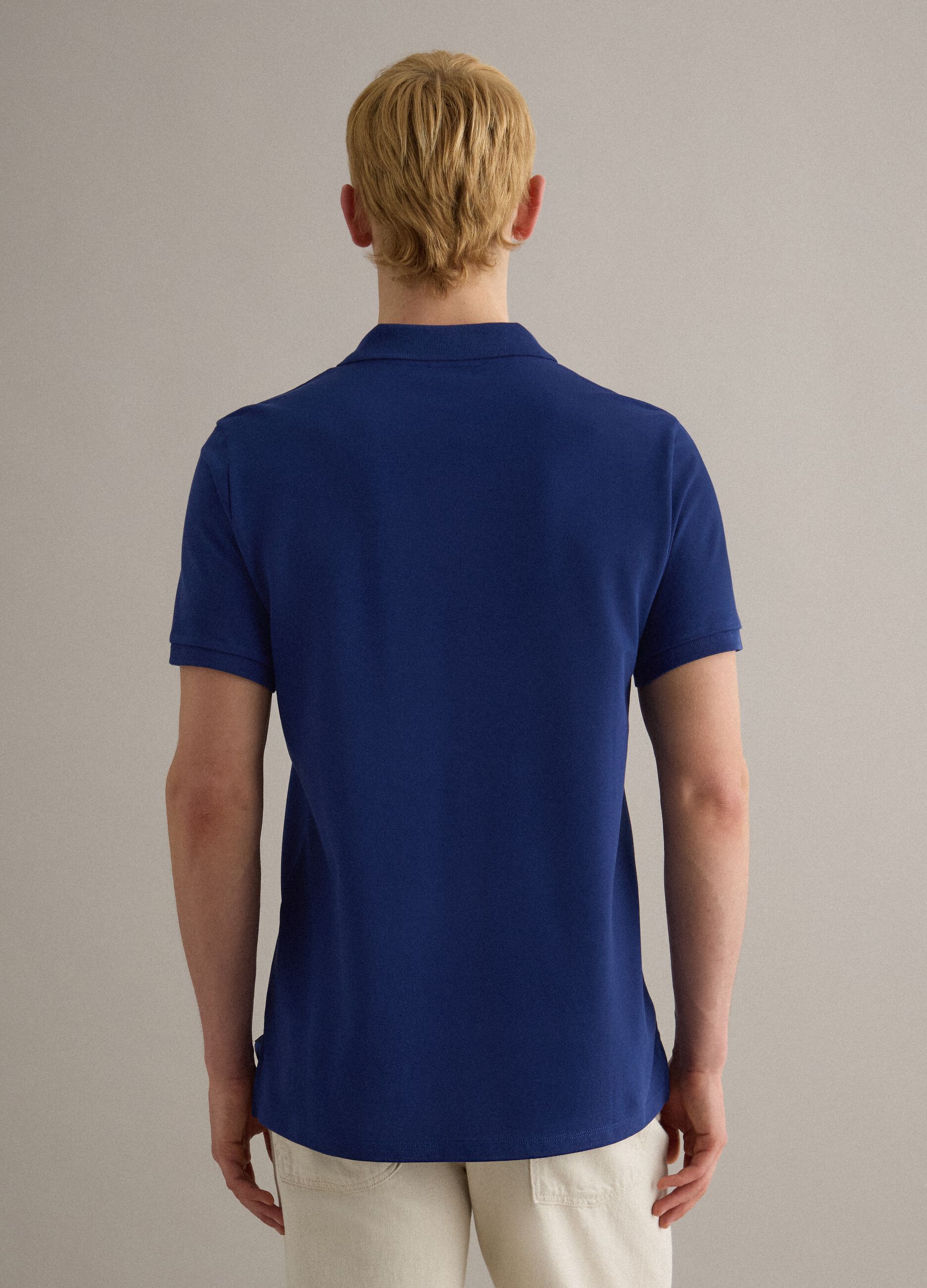 Short sleeve polo in pure blue cotton regular fit