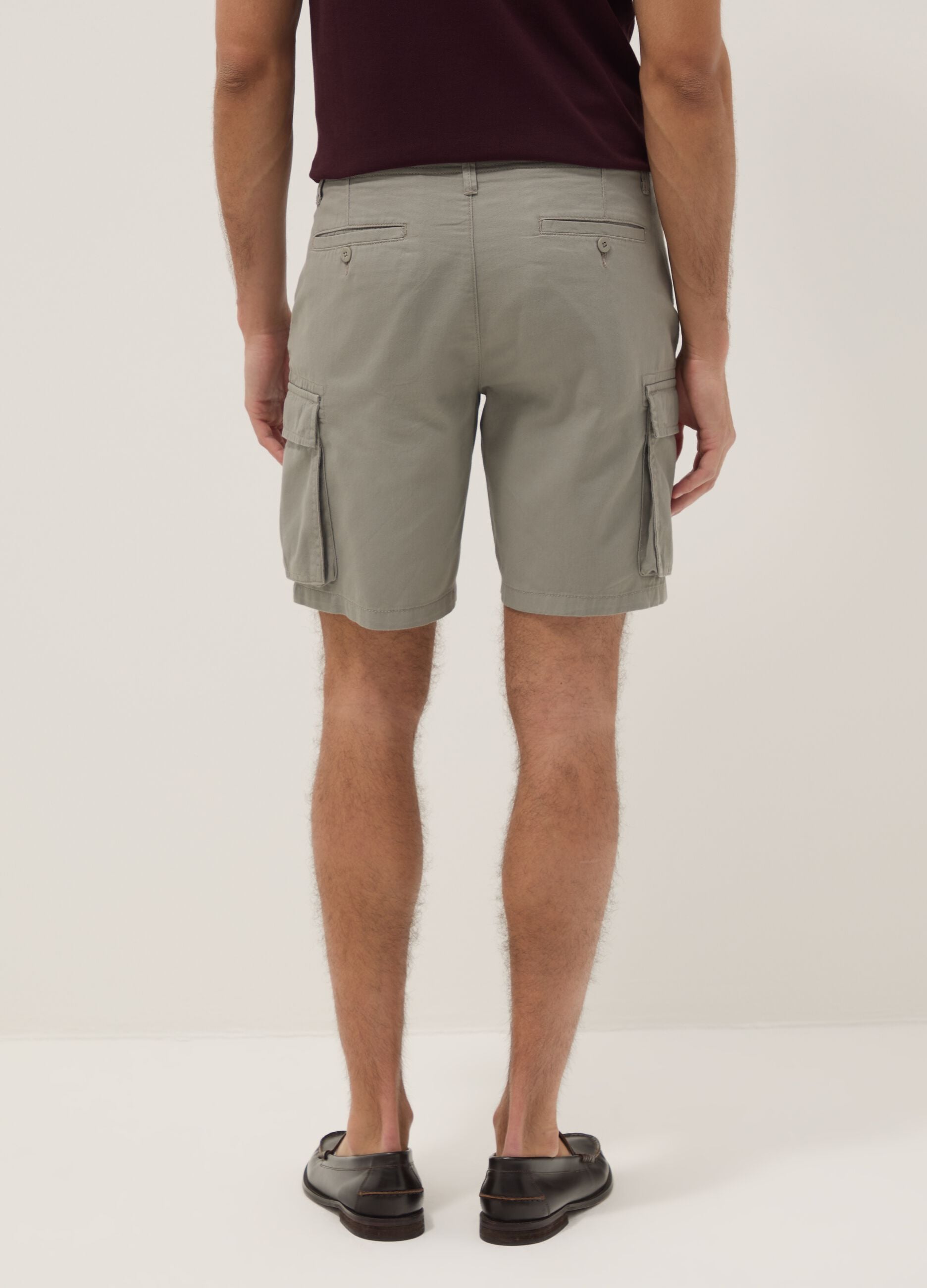Grey pure cotton regular-fit cargo Bermuda shorts