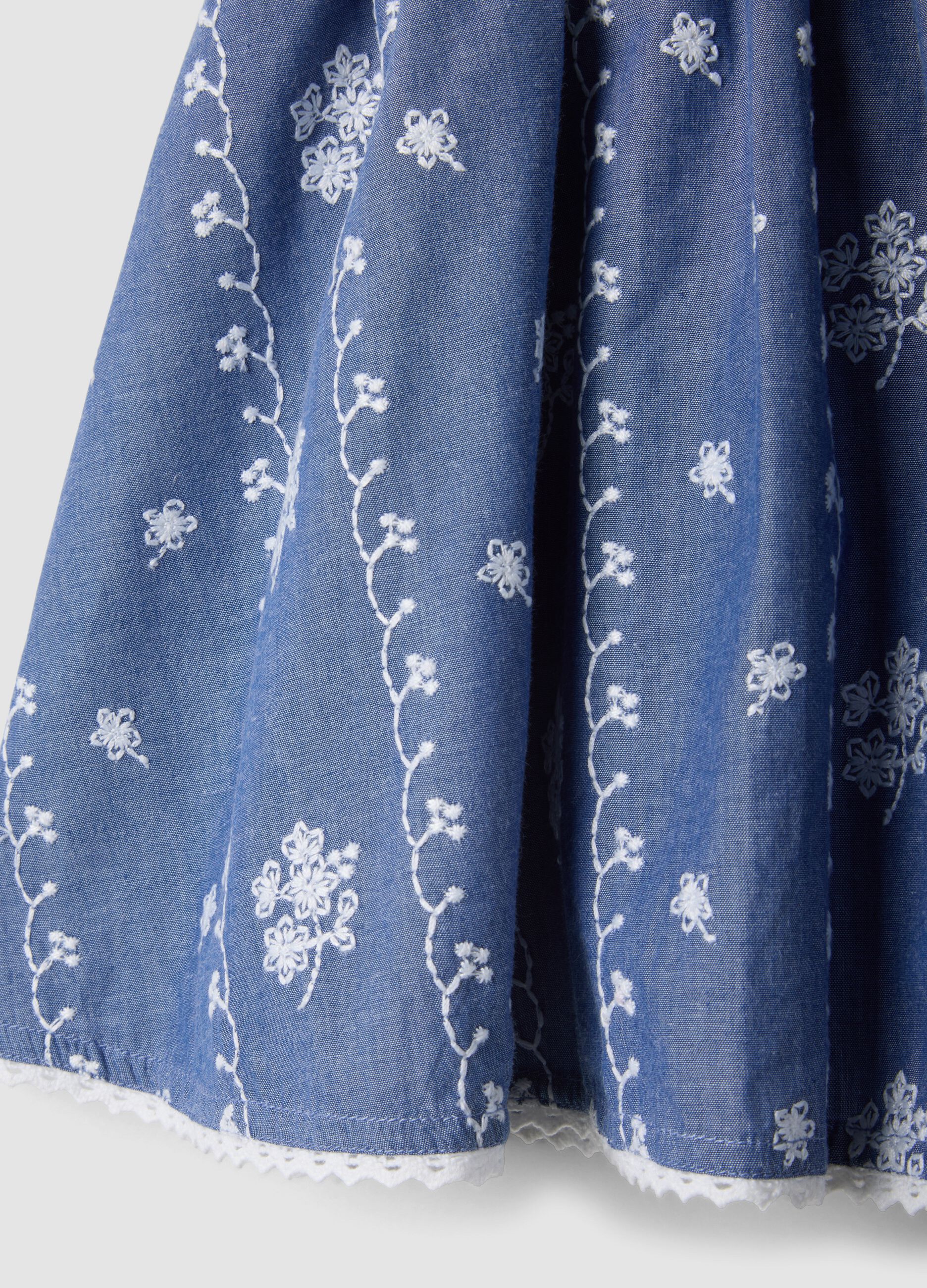 Blue pure cotton mini skirt with embroidery