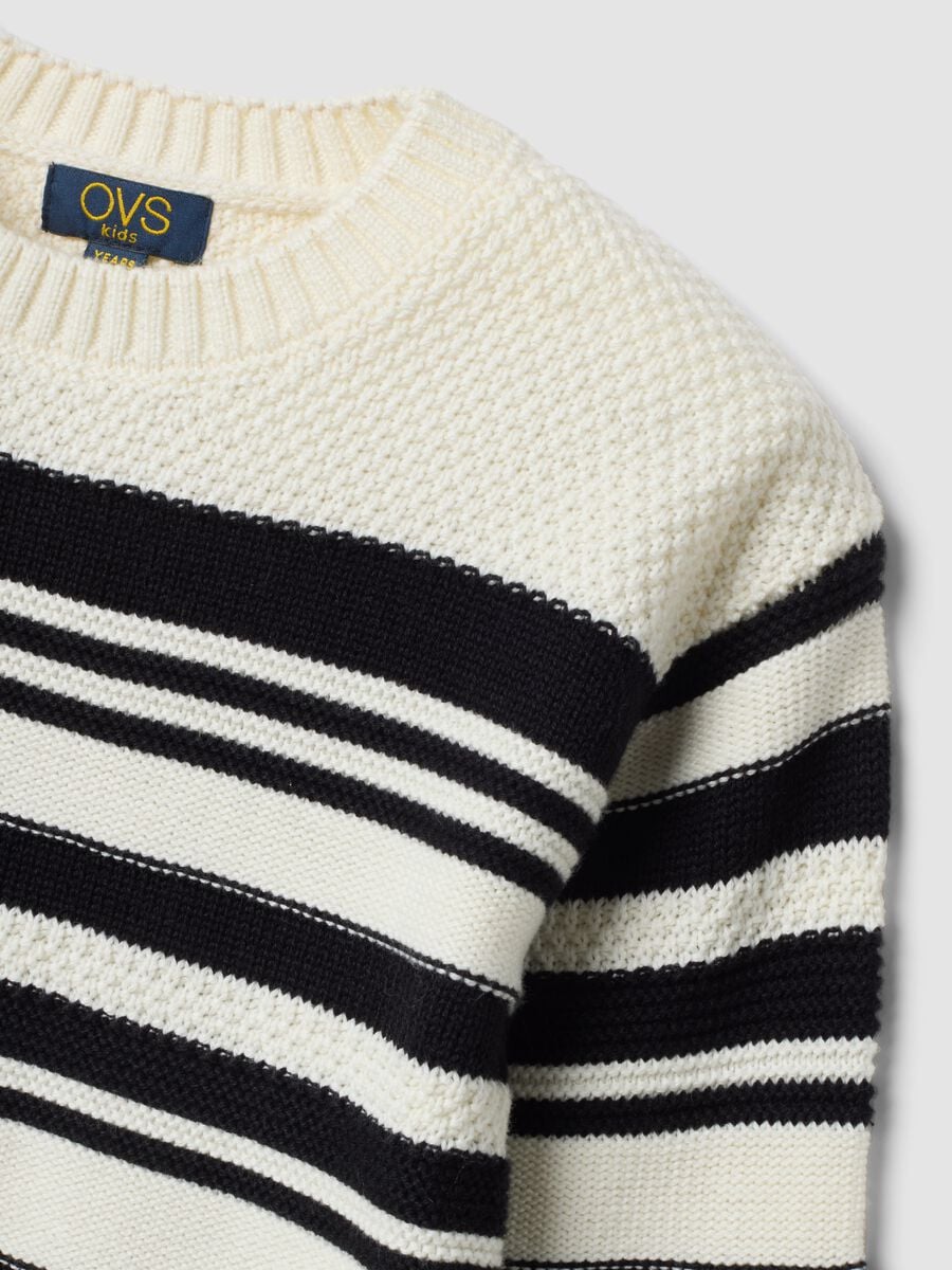 White striped cotton-blend crew-neck top for girls_2