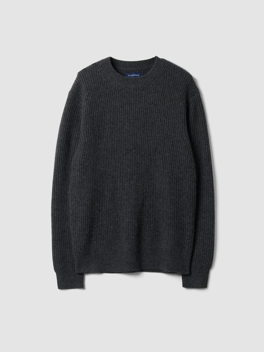 Grey pure cashmere ribbed jumper, regular fit_0