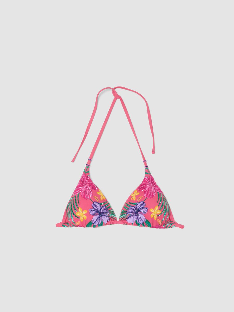 Haut de bikini triangle rose en tissu stretch_4