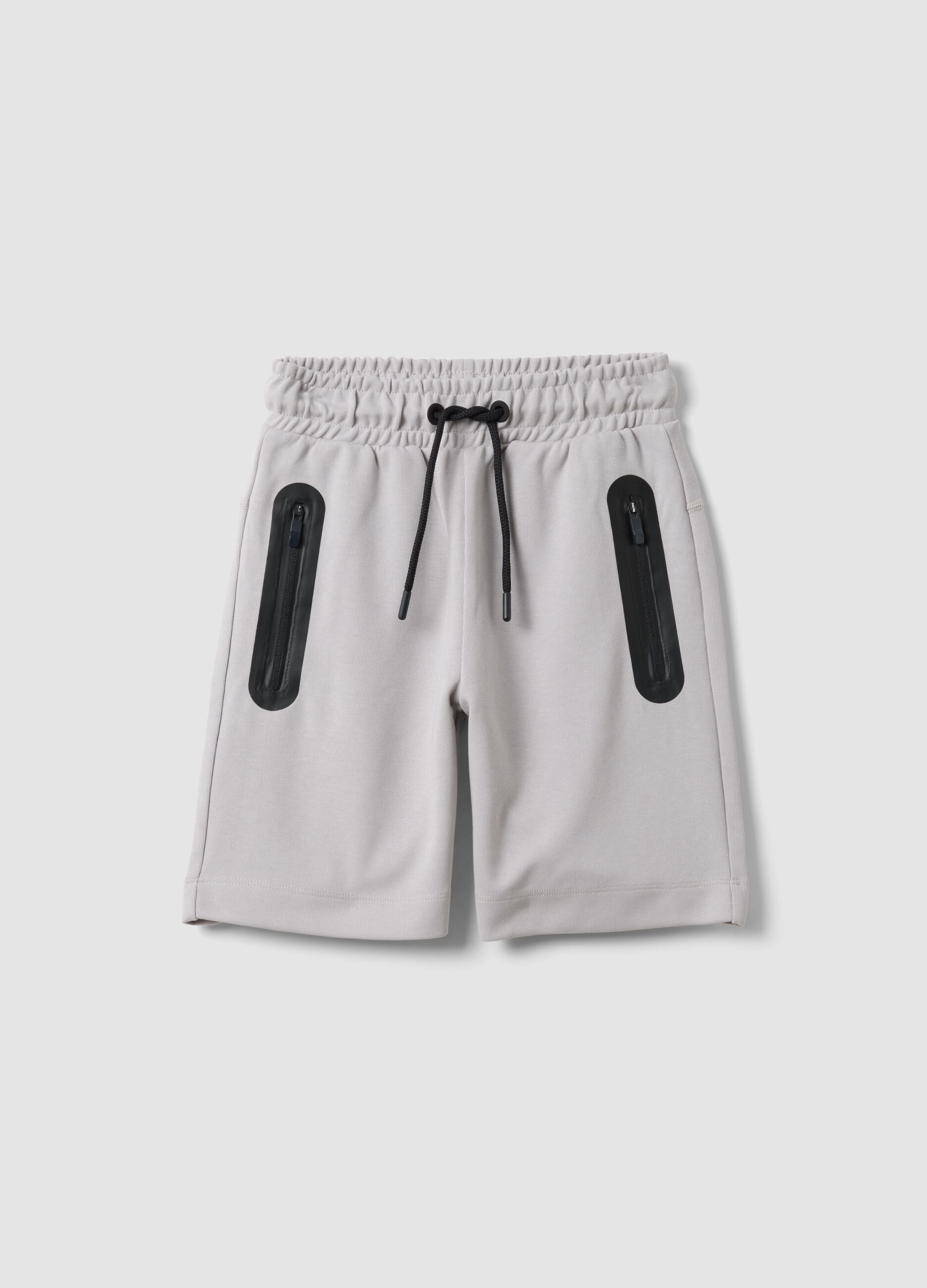 Graue Bermuda-Shorts aus Baumwollmischung mit elastischem Bund