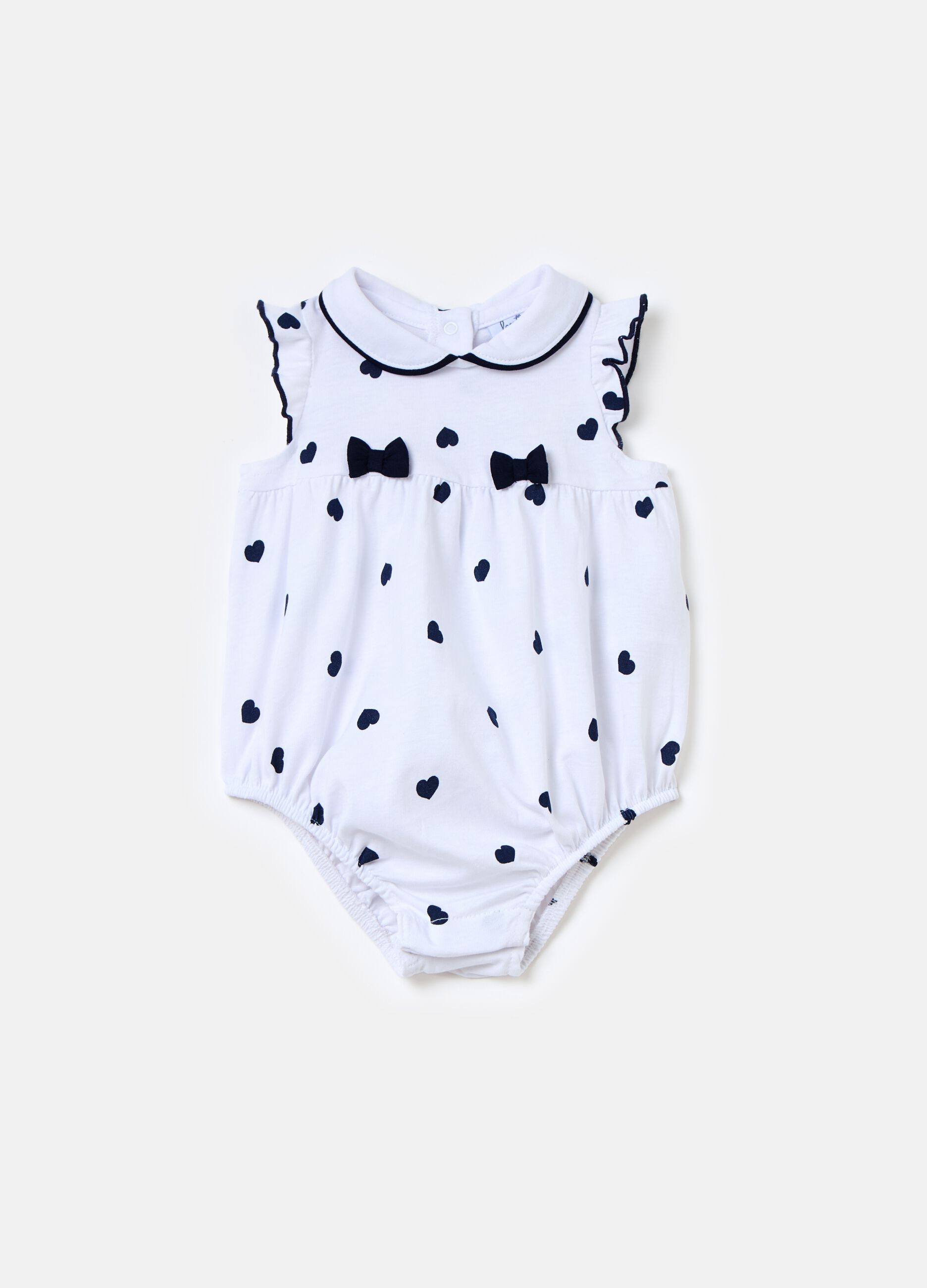 Organic cotton romper suit with hearts print