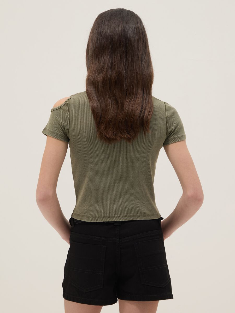 Green cut-out stretch cotton slim fit girl T-shirt_1