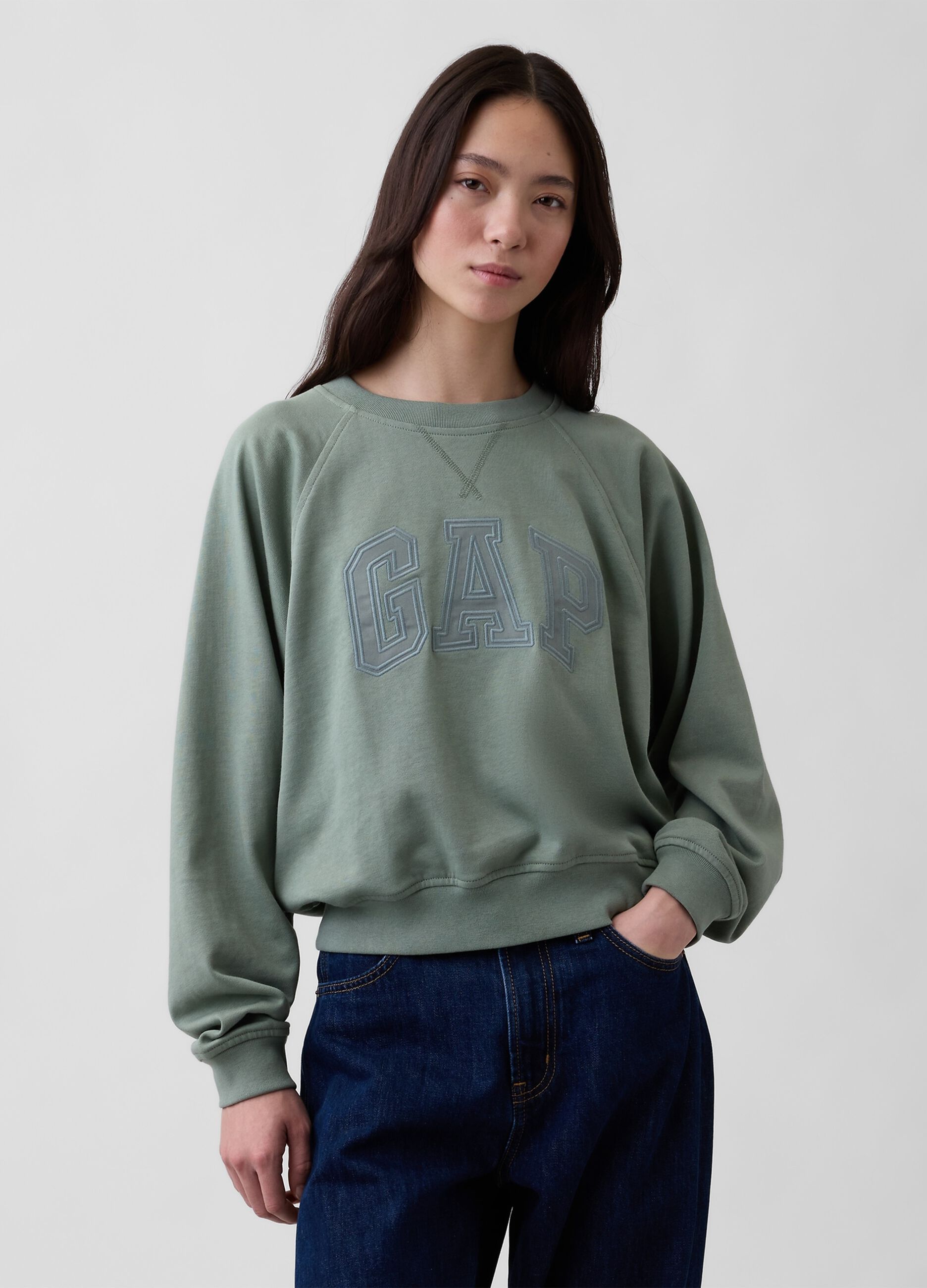 Sweatshirt em mistura de algod&atilde;o com gola redonda