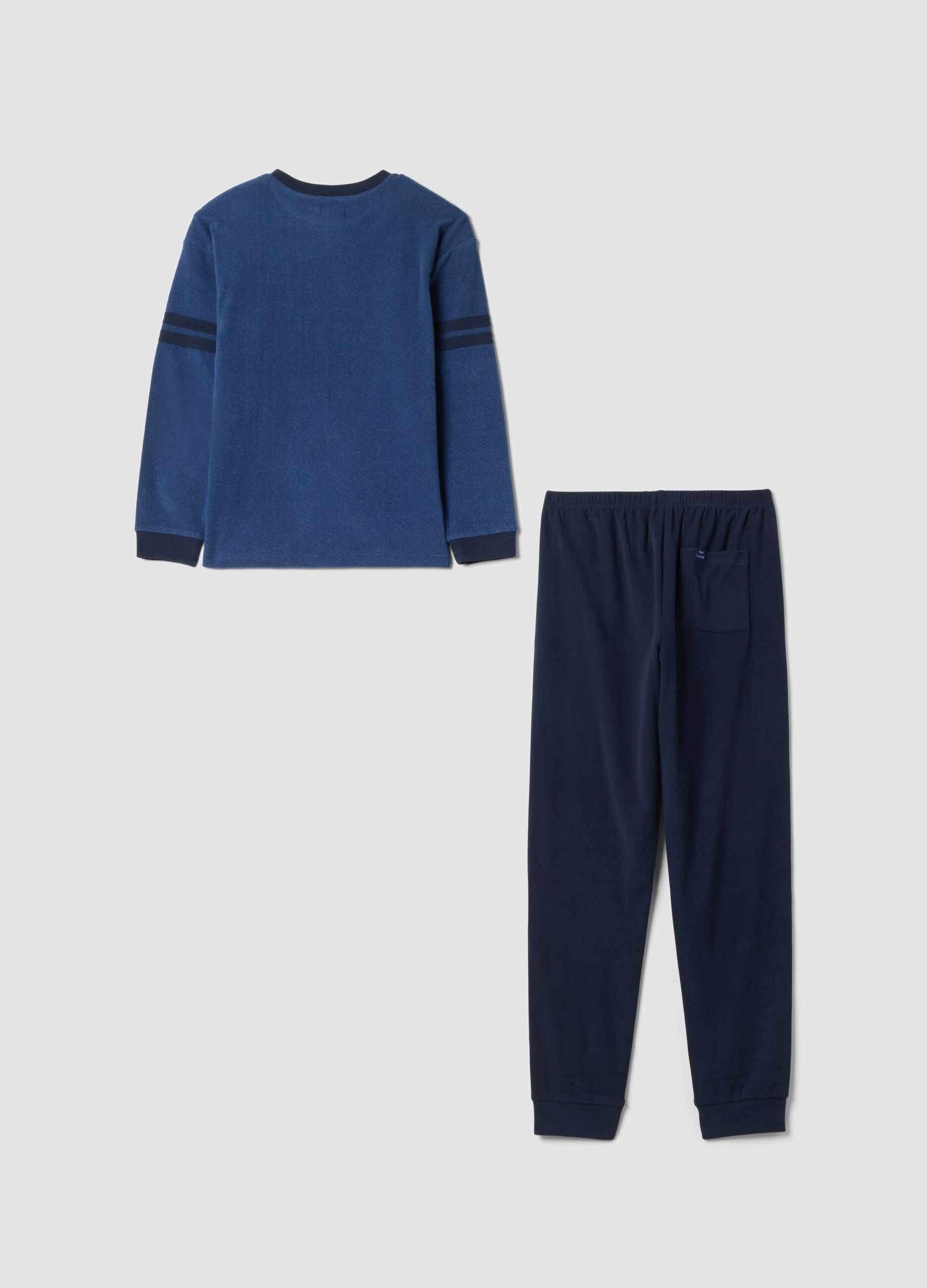 Pigiama lungo blu in tessuto elasticizzato con girocollo