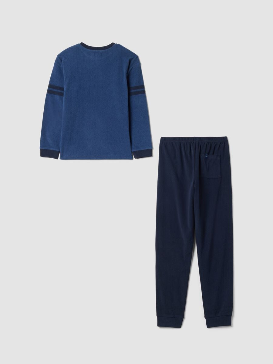 Pigiama lungo blu in tessuto elasticizzato con girocollo_1