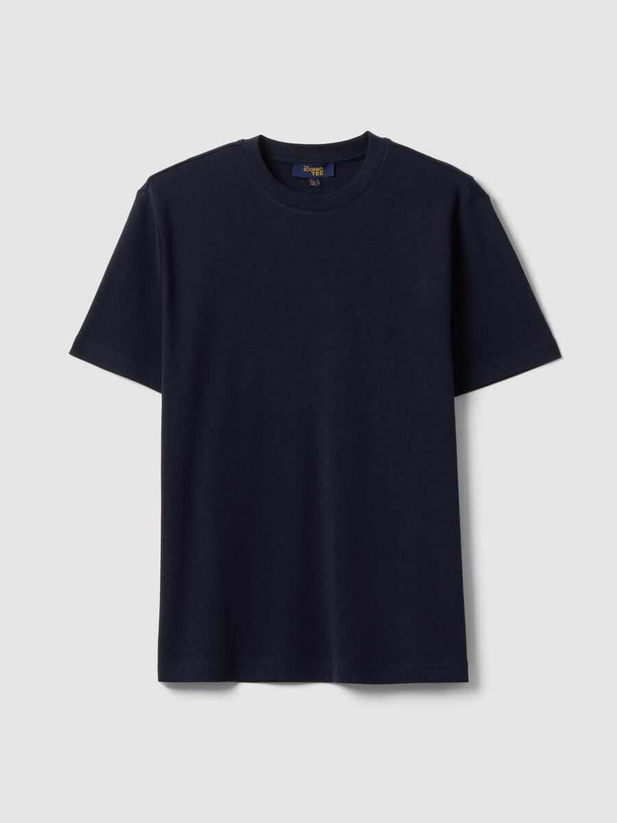 Blue pure cotton short-sleeve regular-fit T-shirt_0