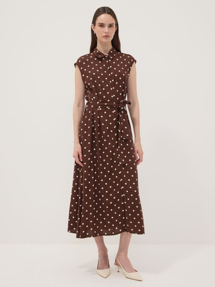 Brown midi dress in pure viscose with polka dots, regular fit_0