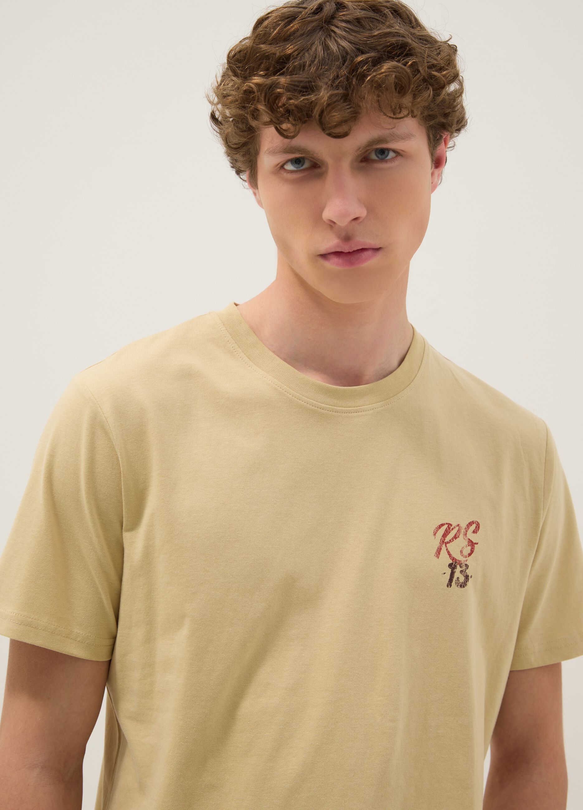 Beige pure cotton printed T-shirt