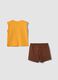 Conjunto amarelo e castanho em algod&atilde;o puro com top e cal&ccedil;&otilde;es para beb&eacute; menino, corte regular_1
