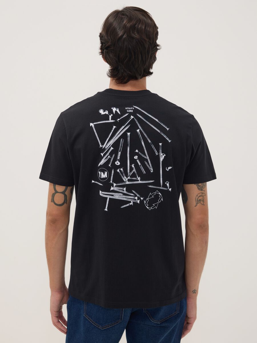 Schwarzes T-Shirt aus reiner Baumwolle mit Rundhalsausschnitt und Print_3