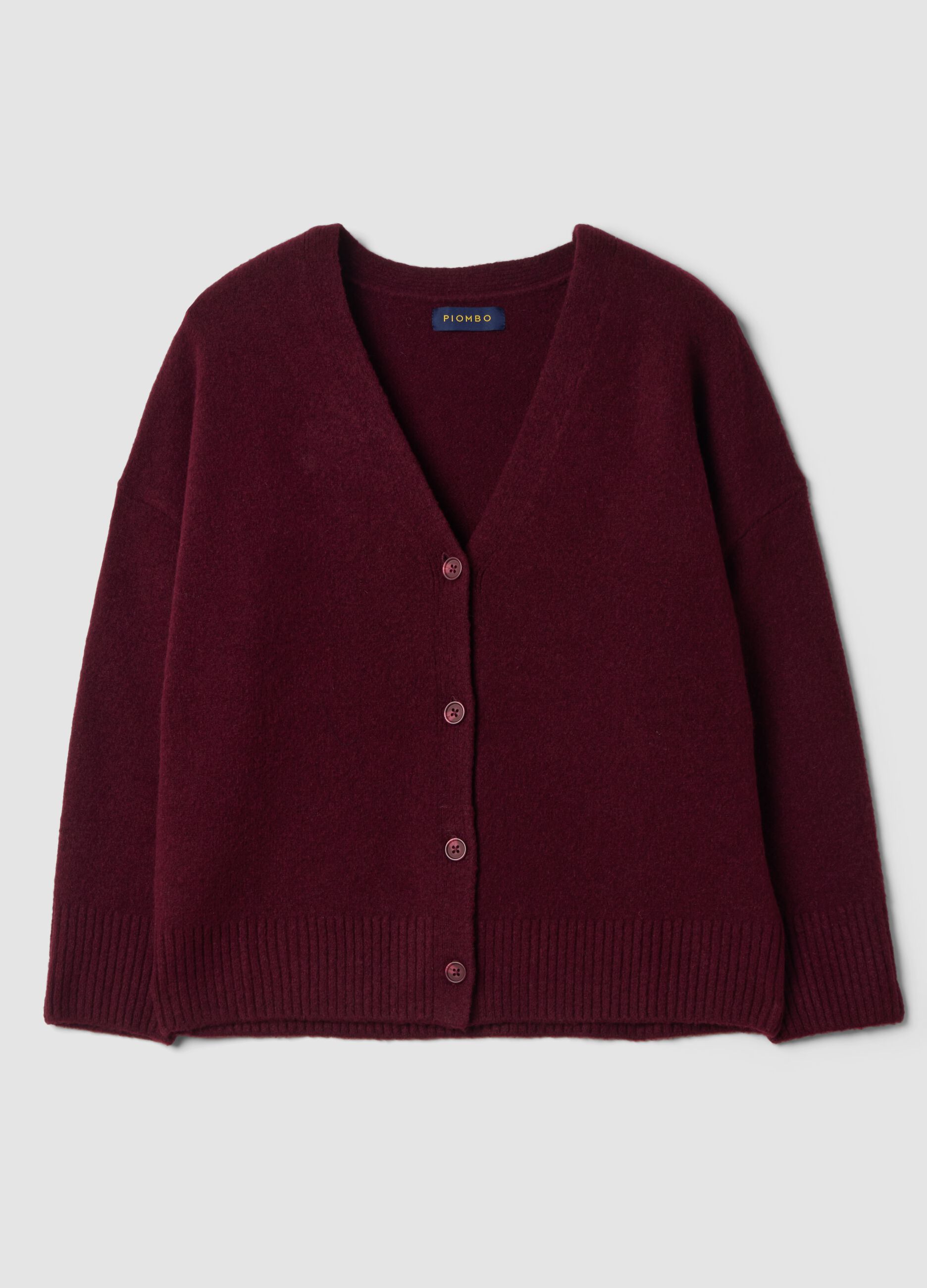 Cardigan rosso in lana elasticizzata con scollo profondo a V