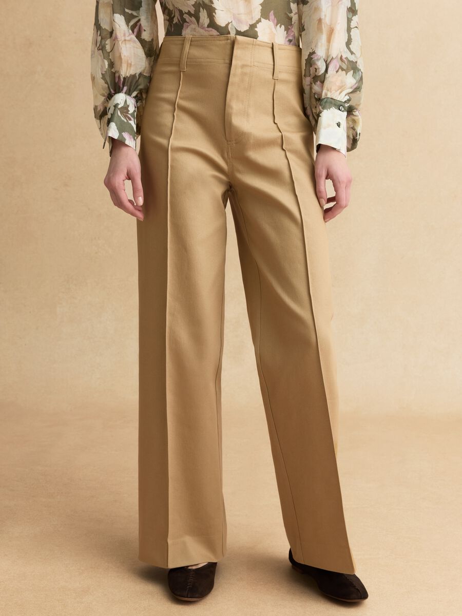 Straight-leg beige cotton blend trousers regular fit_1