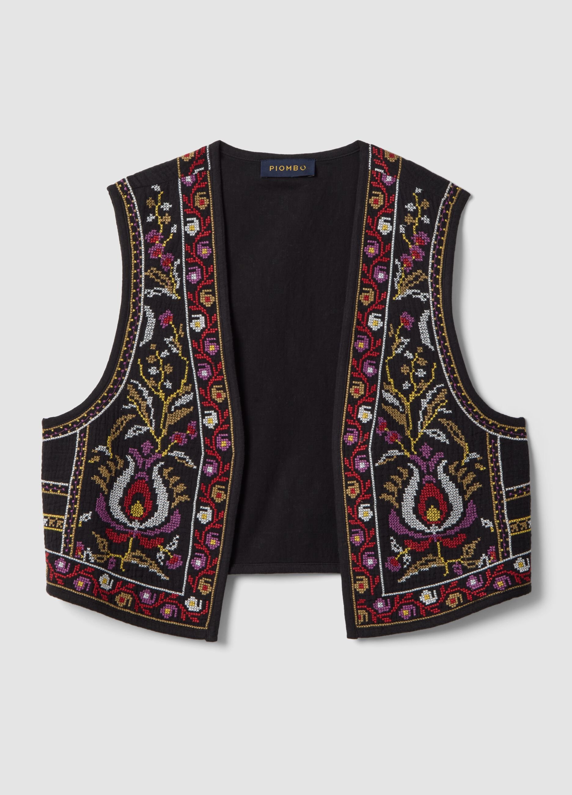 Black pure cotton gilet with embroidery