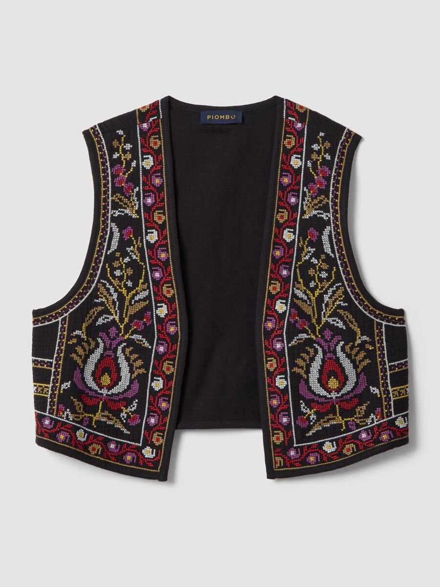 Black pure cotton gilet with embroidery_4