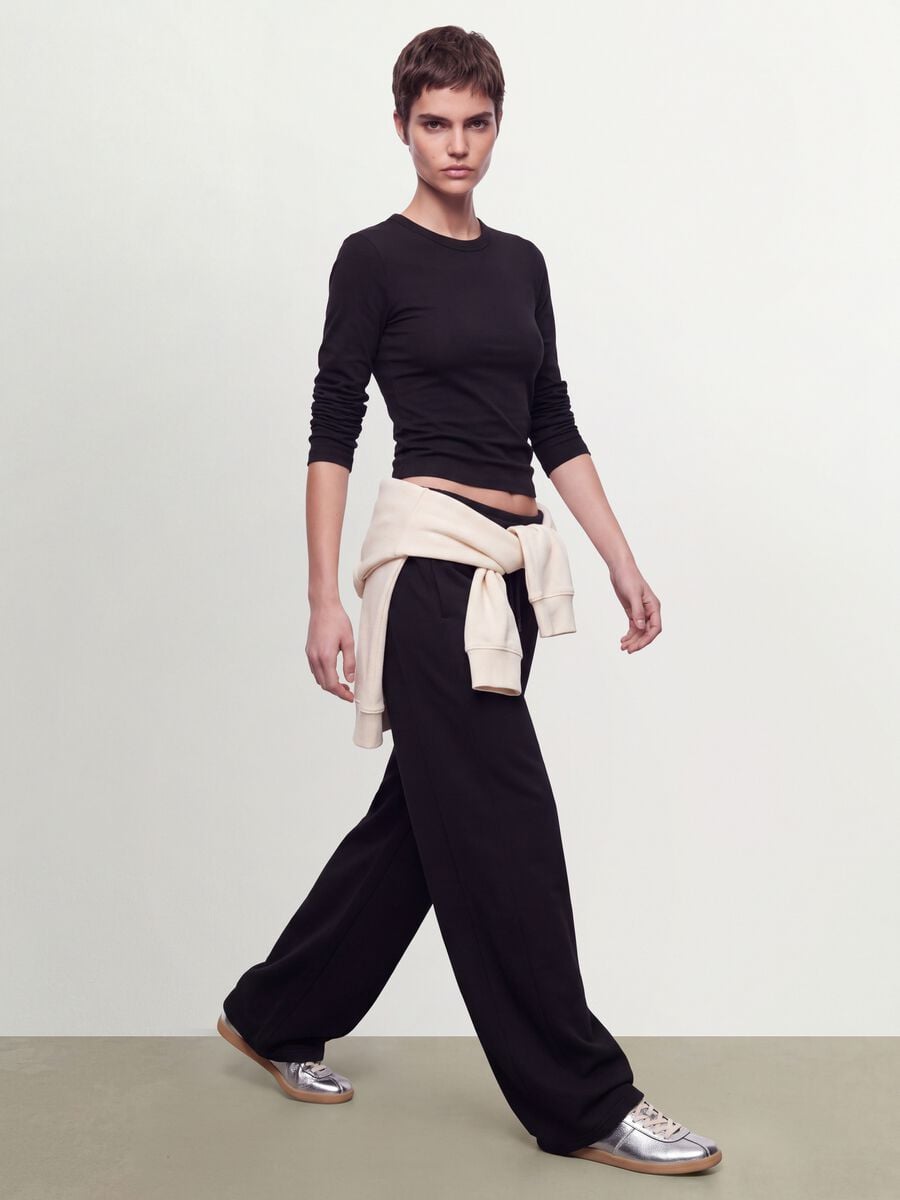 Black long-sleeved pure cotton jersey T-shirt, regular fit_1