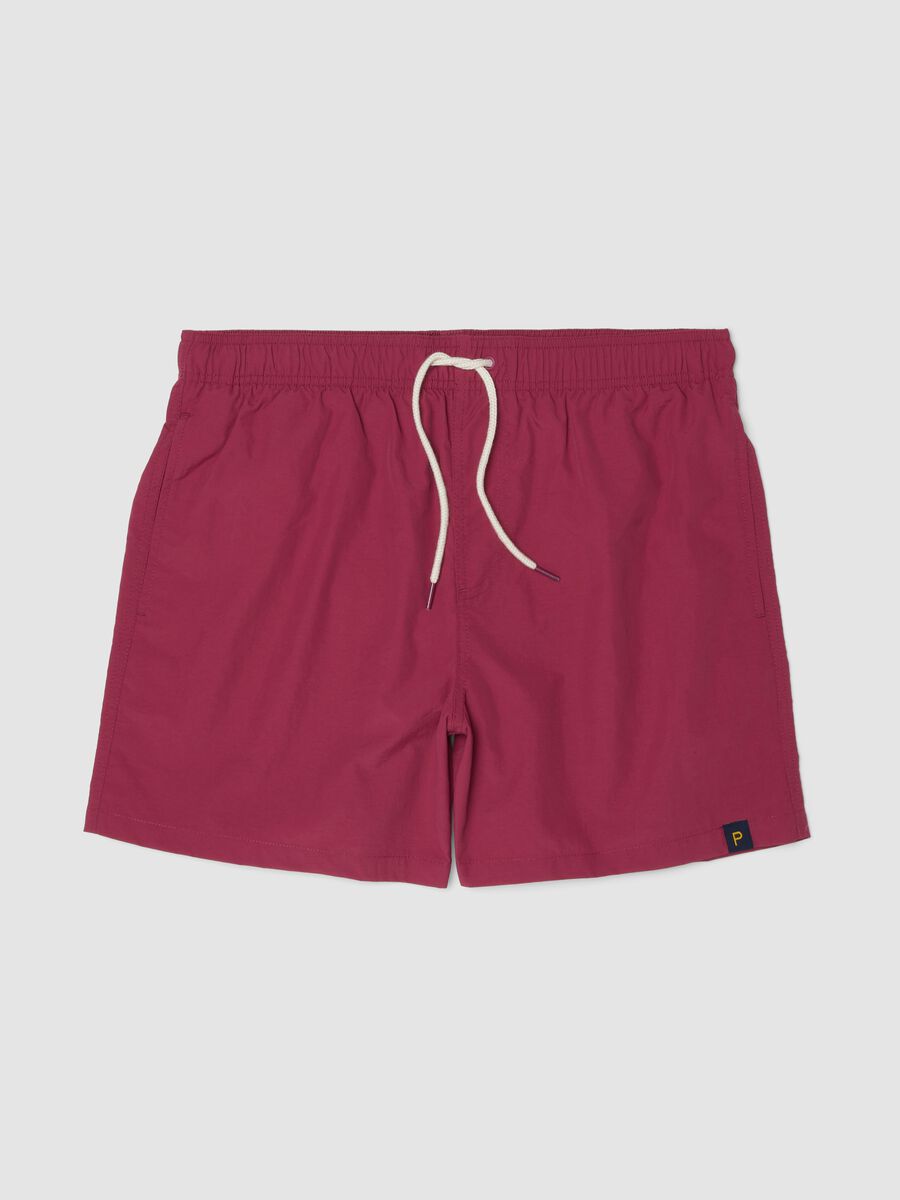 Red swim shorts with elasticated waistband and drawstring_0