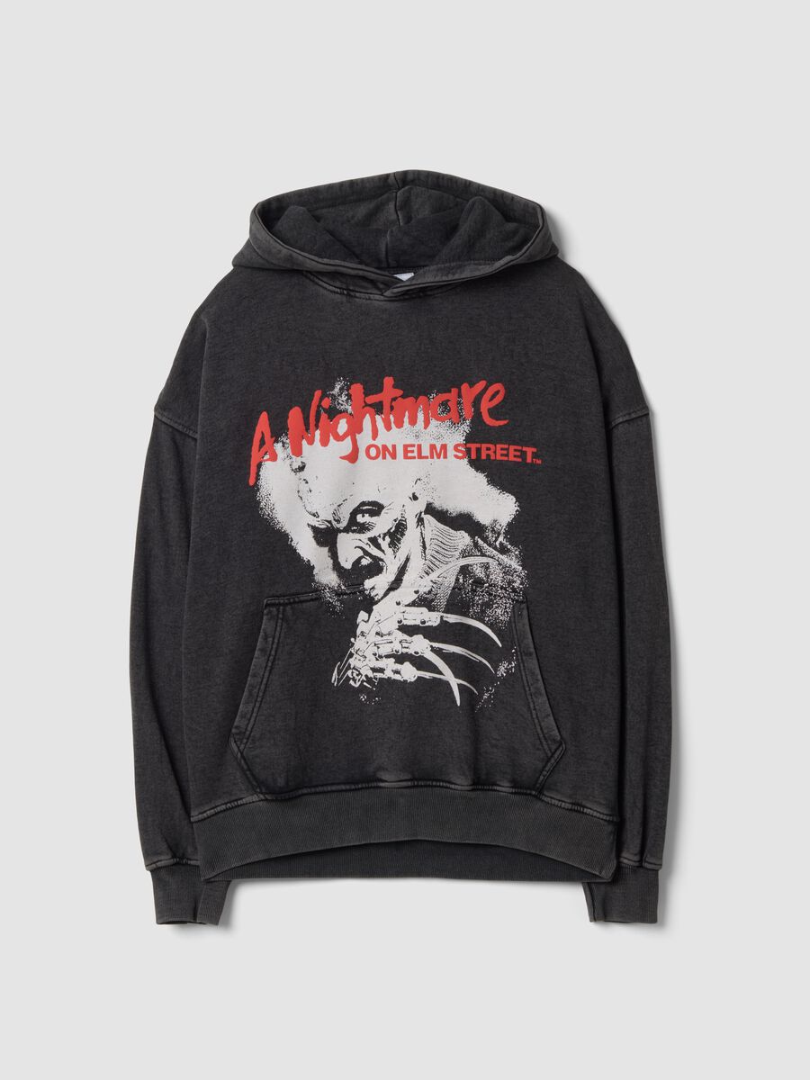 Grey oversized pure cotton hoodie with &ldquo;A Nightmare On Elm Street&rdquo; print_0
