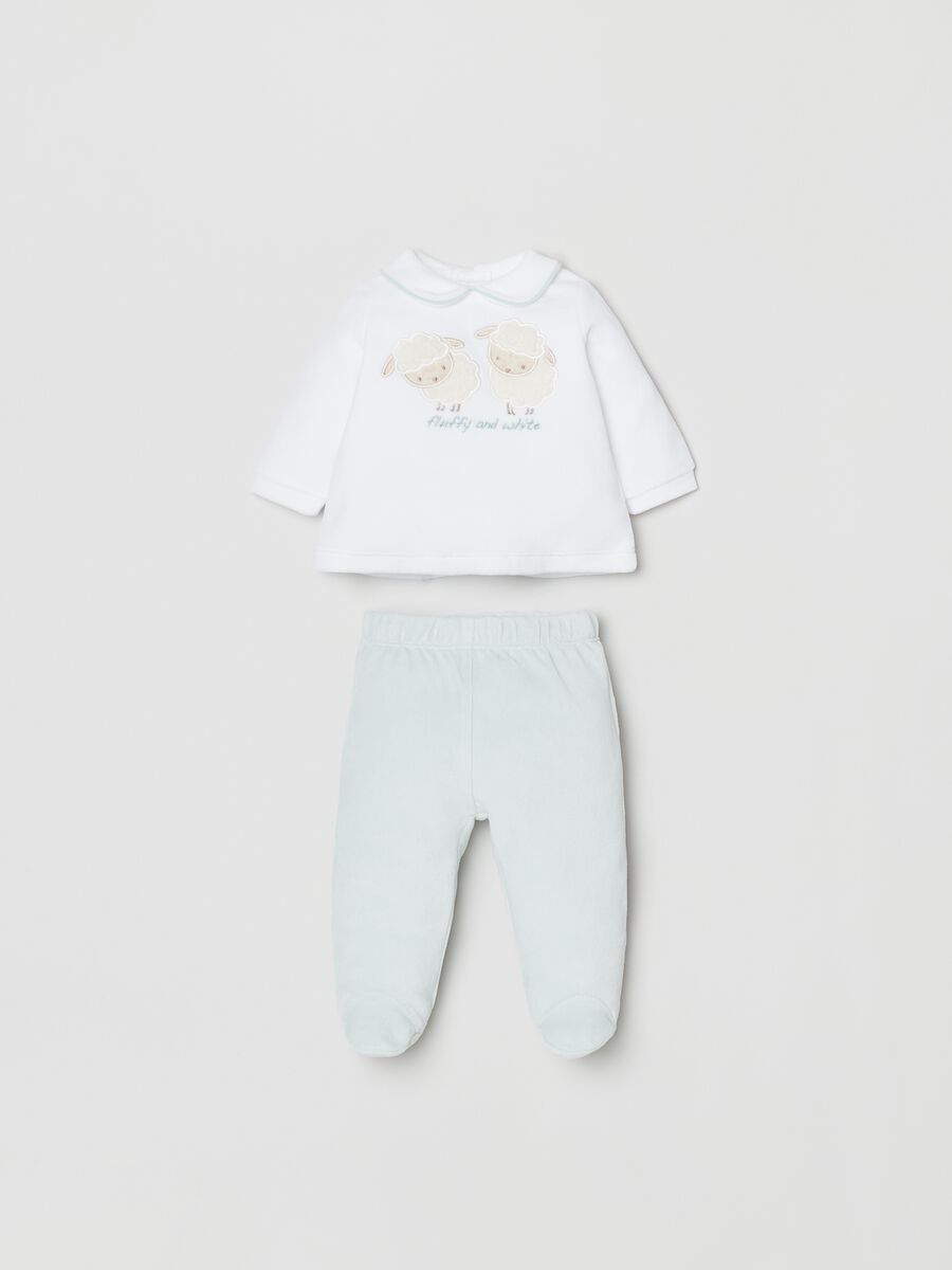 T-shirt and baby leggings set in velour with embroidery_0