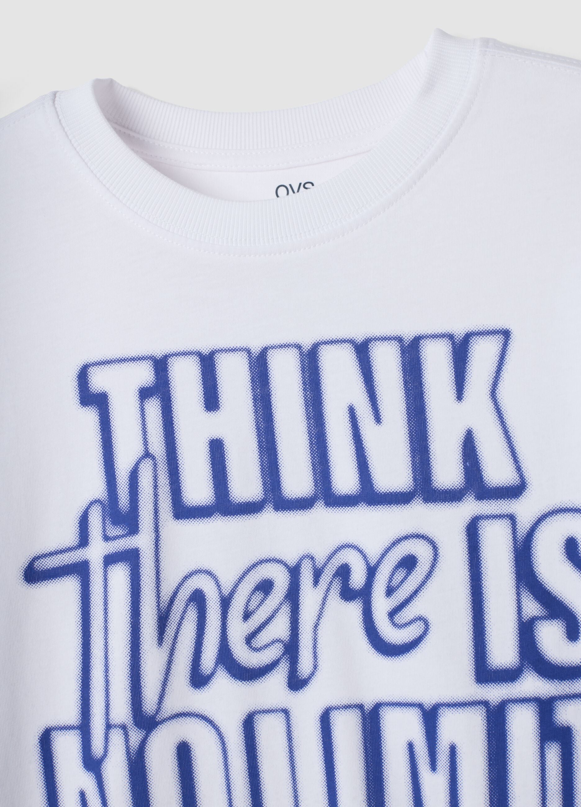White crew-neck T-shirt in pure organic cotton with slogan, relaxed fit