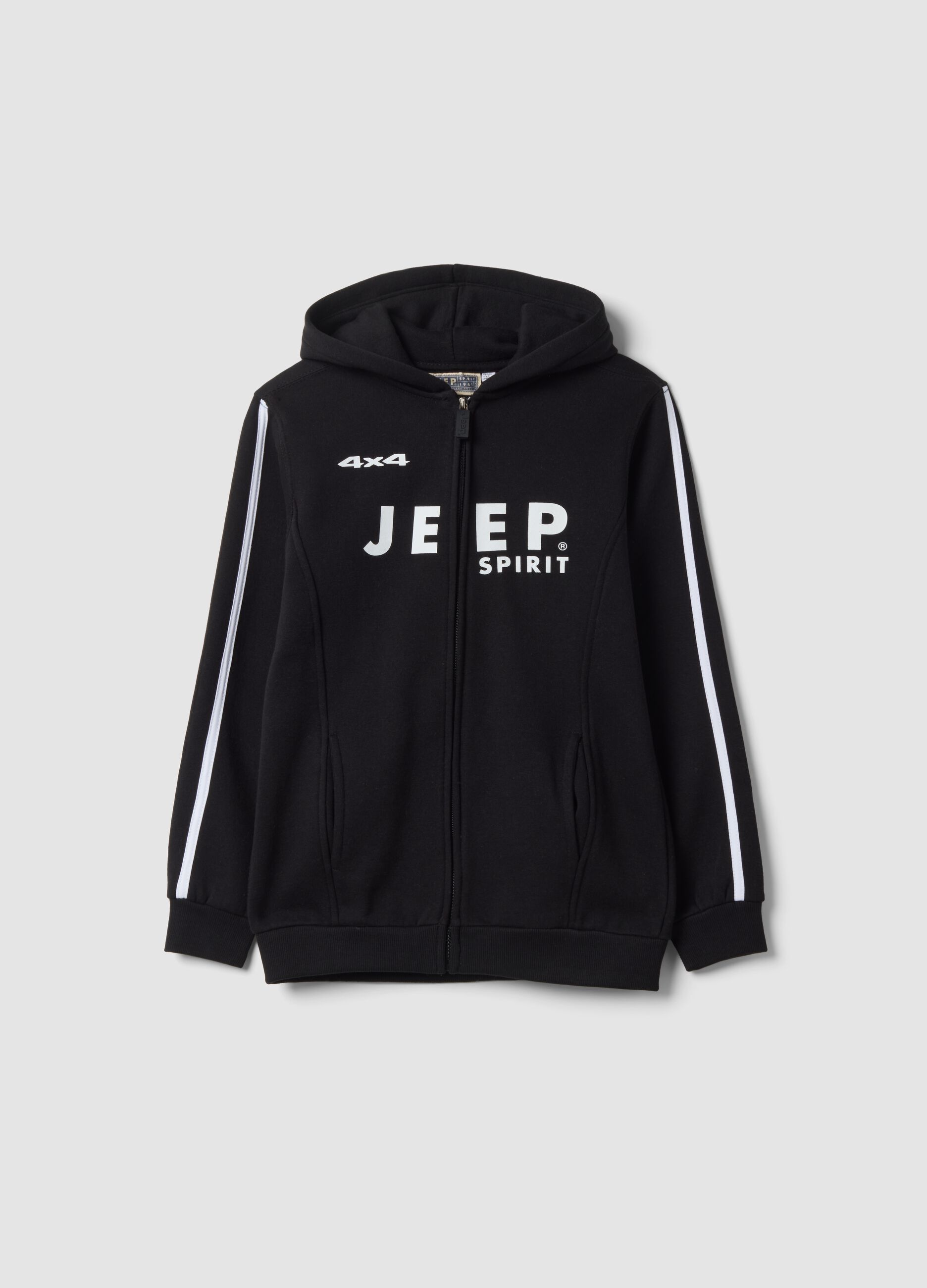 Black cotton-blend hoodie with Jeep print