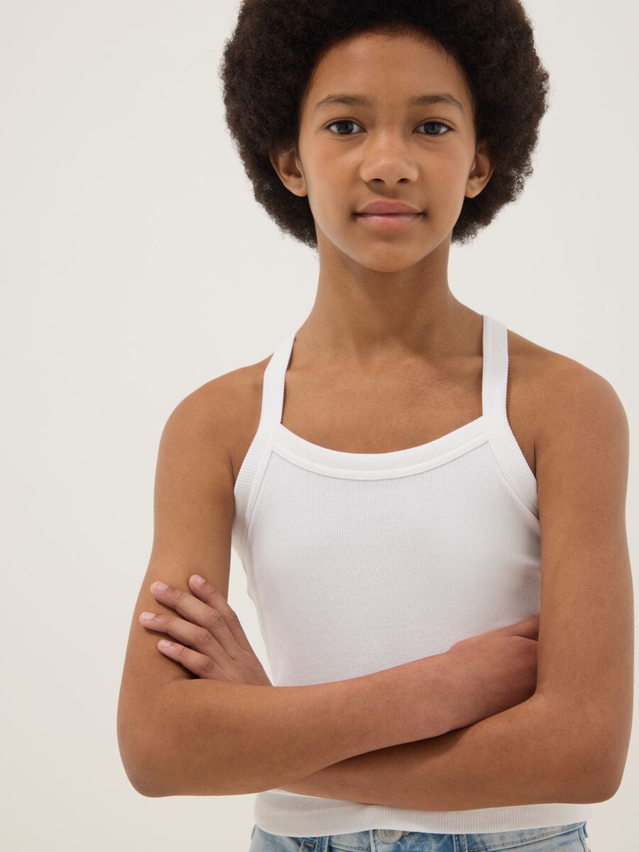 D&eacute;bardeur blanc c&ocirc;tel&eacute; en coton stretch pour fille, coupe ajust&eacute;e_2