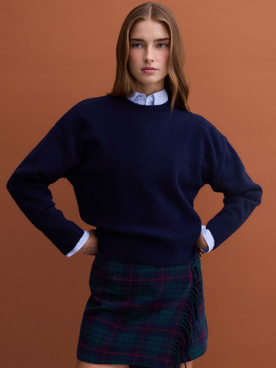 Navy blue stretch wool crew-neck jumper_0