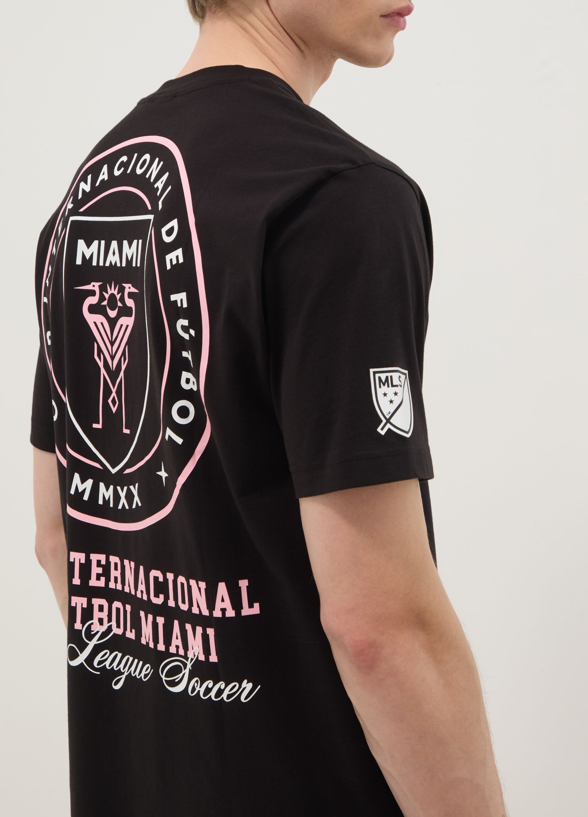 Schwarzes T-Shirt aus reiner Baumwolle mit kurzen &Auml;rmeln und Regular Fit Inter Miami CF