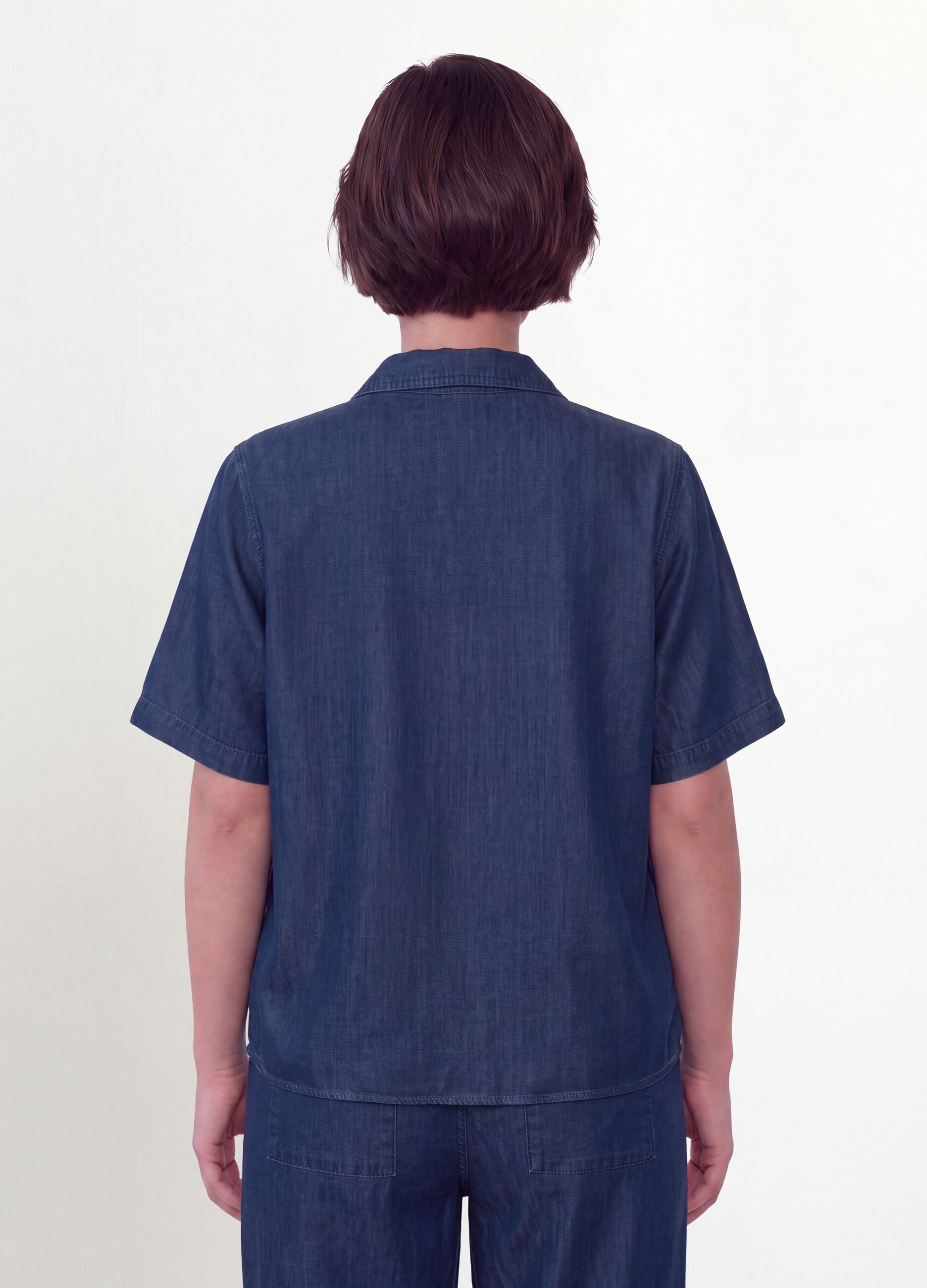 Blue pure lyocell short-sleeve shirt, regular fit
