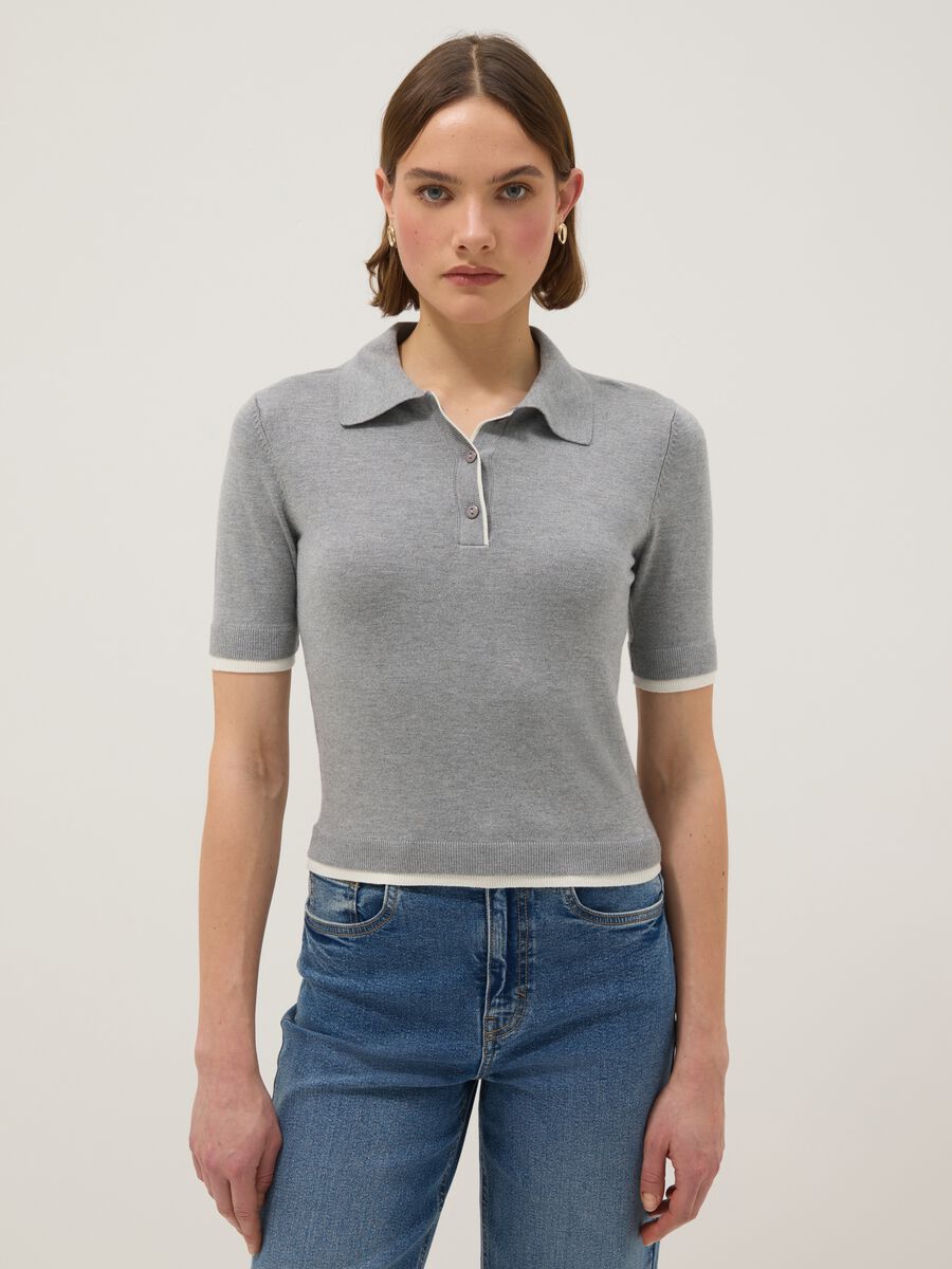 Grey viscose blend regular fit polo shirt_0