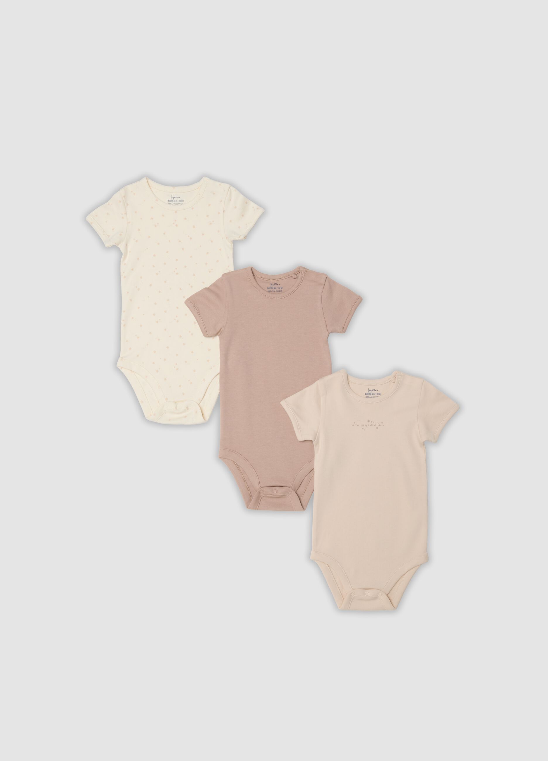 3-pack of multicolour organic cotton baby bodysuits with crew neck