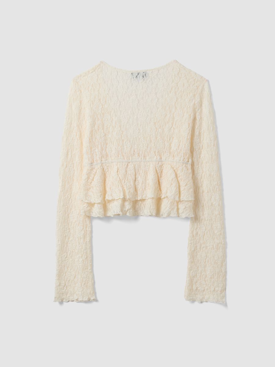 White stretch fabric top with deep V-neck and ruffle hem_6