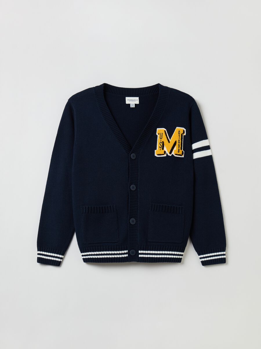 Varsity cardigan with bouclé-effect embroidery_0
