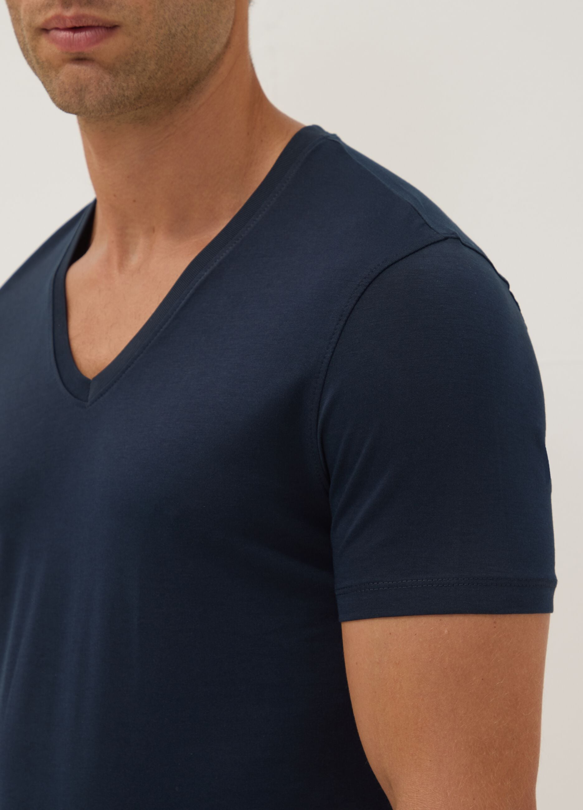 Blue pure Supima cotton V-neck T-shirt, regular fit