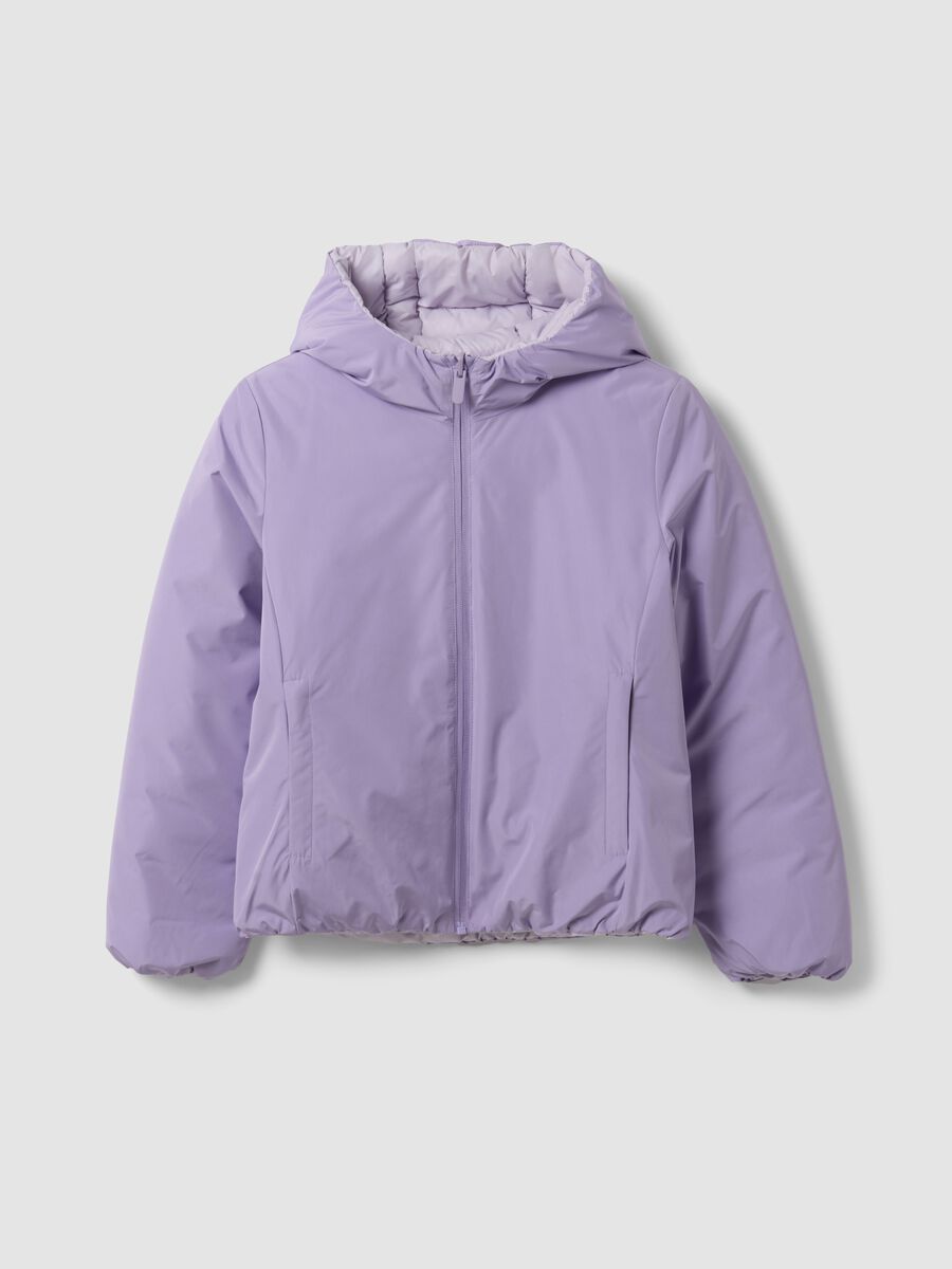 Purple reversible ultralight hooded zip jacket for girls_0
