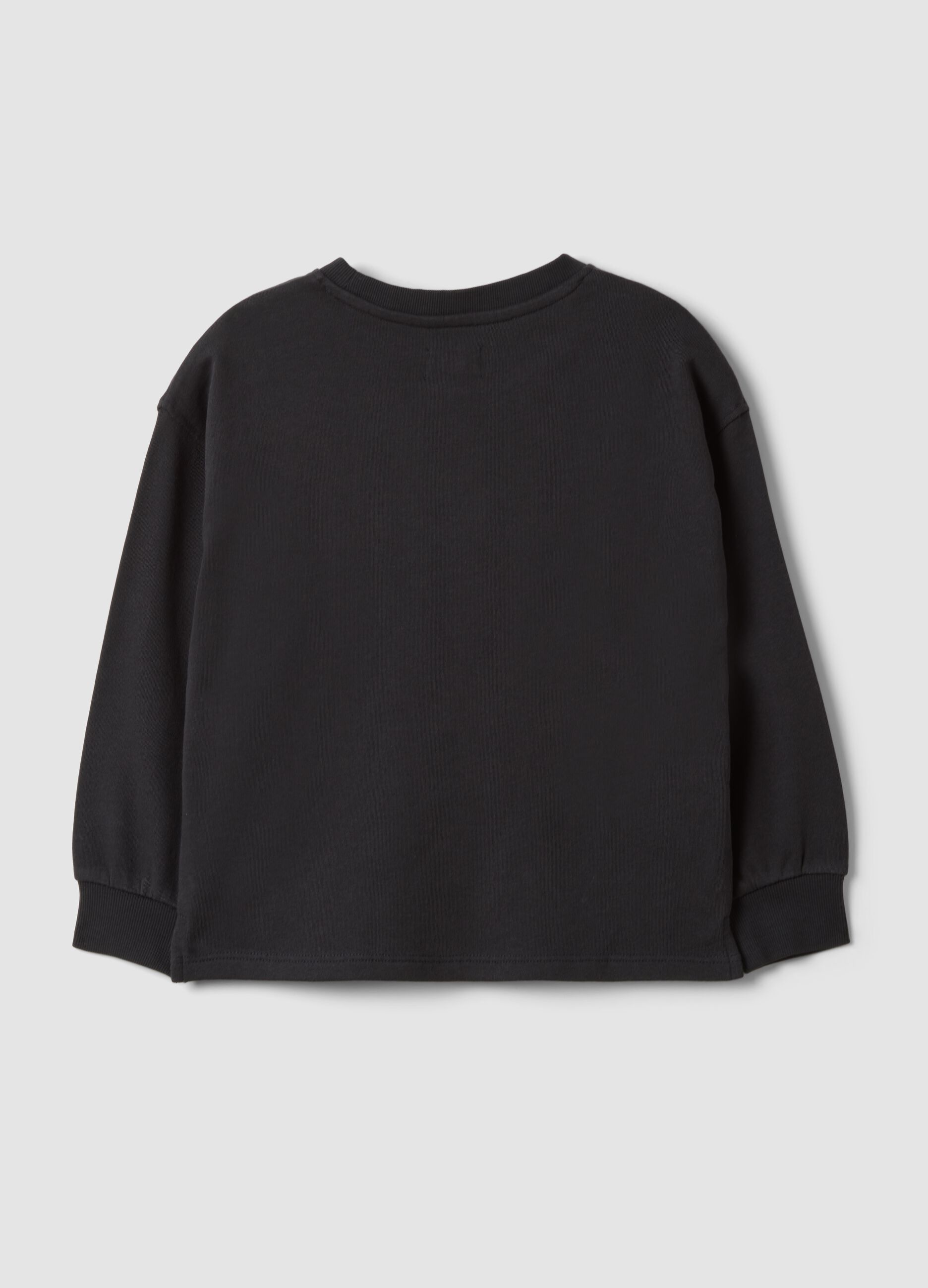 Black pure cotton crew-neck sweatshirt with heart print for girls