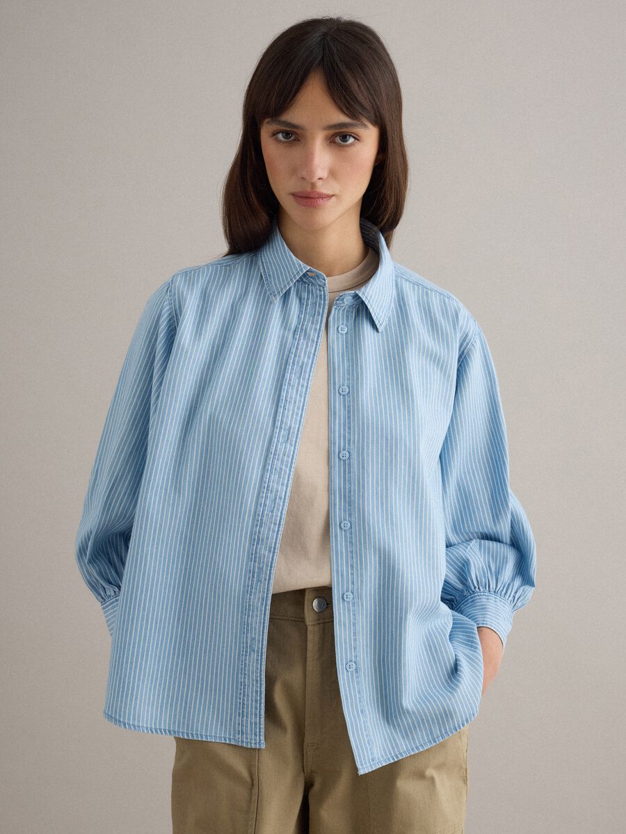 Blue striped cotton shirt, regular fit_0