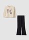 Beige and black pure cotton tracksuit with crewneck sweatshirt for girls_0