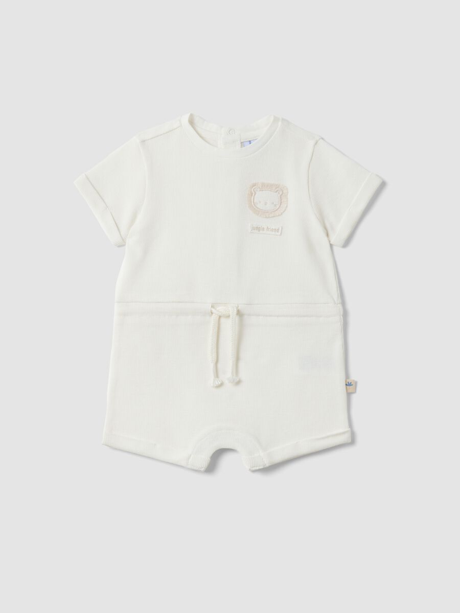 Newborn white pure cotton romper with short sleeves and embroidery_0